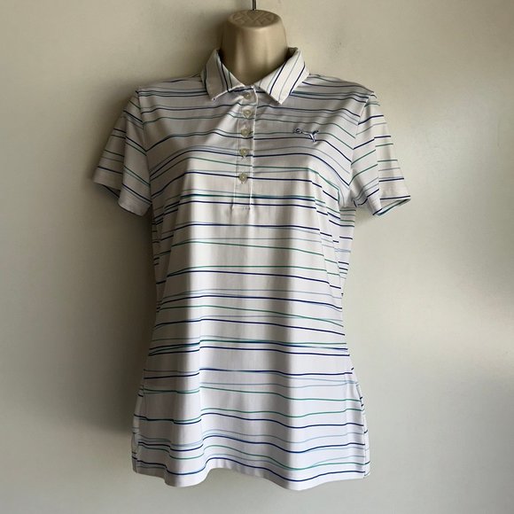 PUMA GOLF Striped PowerCool Polo Shirt Women's Small - Picture 1 of 12